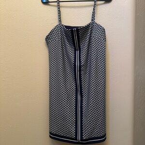 Blue and White Geometric Spaghetti Strap Mini Dress